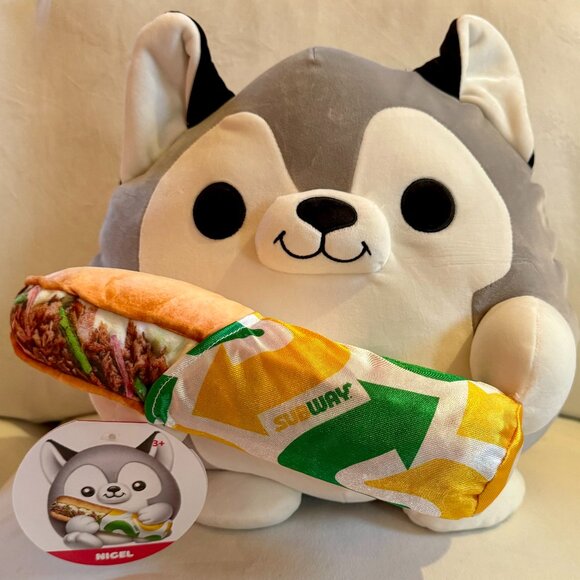NWT 14” Nigel the Husky Dog Holding a Subway Sub Sandwich Snackles by Zuru - Picture 1 of 3